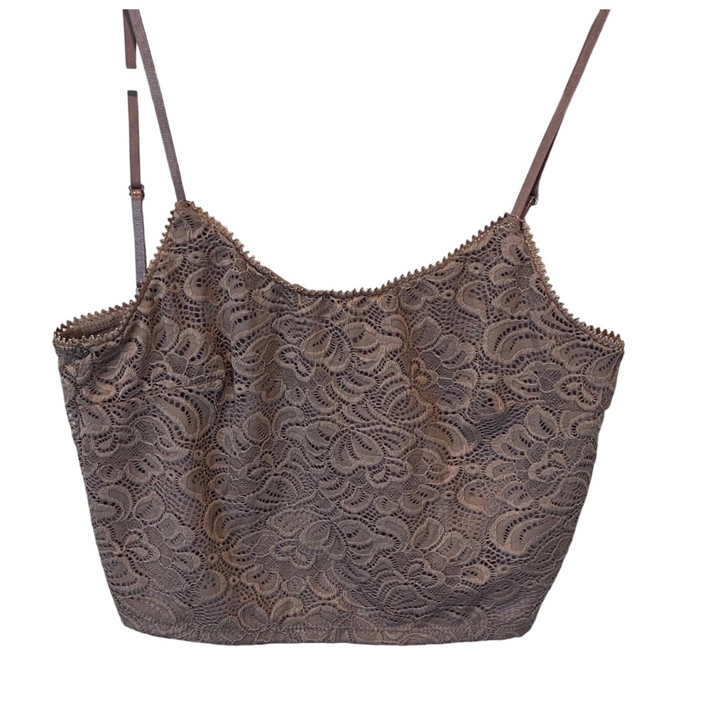 Beige Floral Lace Crop‎ Top Cami Adjustable Straps Romantic Layering Large